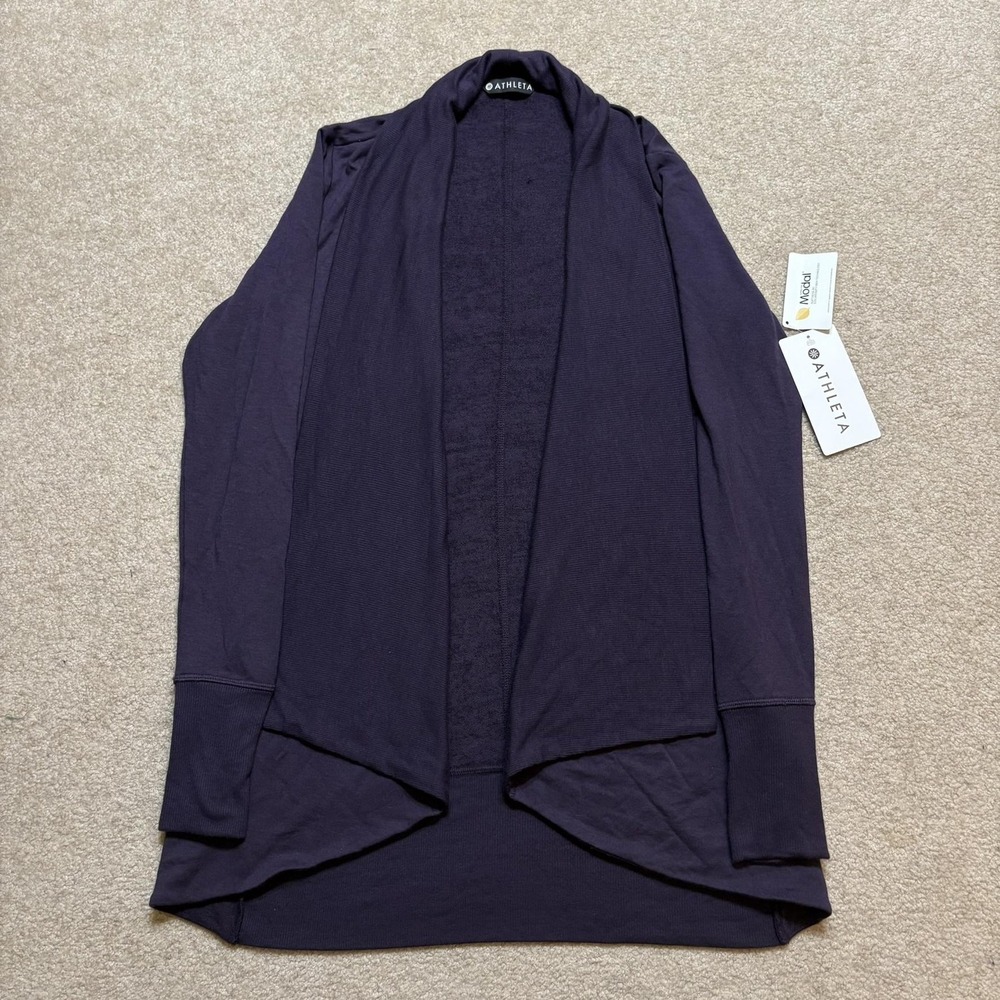 Athleta Pranayama‎ Wrap Sweater NWT Womens XXS Purple Open Front Pockets Modal